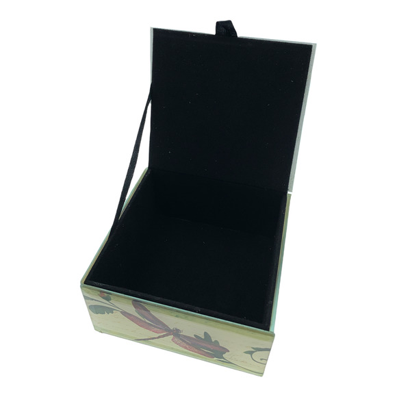 Red Dragonfly Keepsake Box French Inspired Beveled Glass Velvet Lined 4"Square - Picture 4 of 7